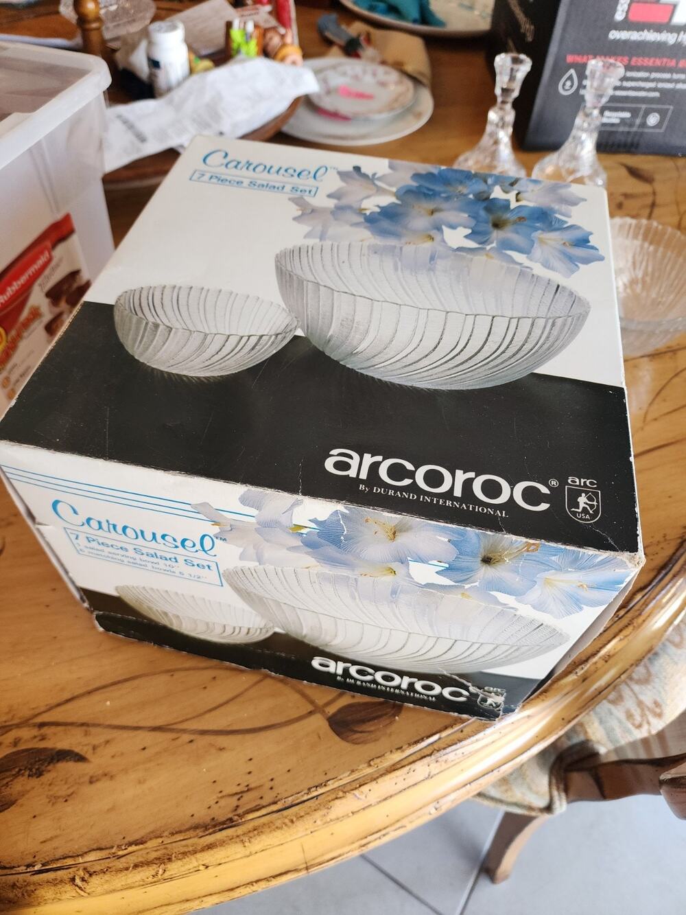 Arcoroc Seabreeze Swirl Salad Serving Bowl & (6) Individual Salad Bowls NICE!